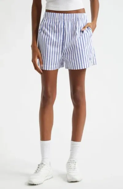 Sporty And Rich Sporty & Rich Stripe Cotton Poplin Shorts In Navy/white Large Stripe