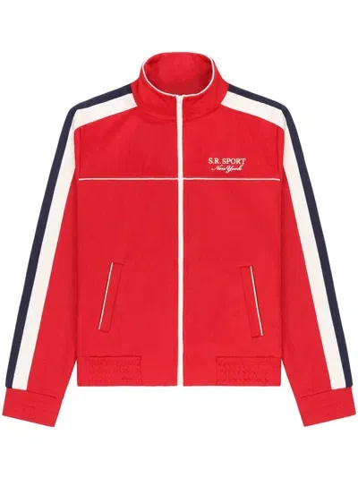 Sporty And Rich Stripe-detail Zip-up Track Jacket In Red