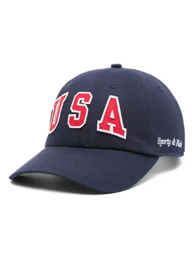 Sporty And Rich Usa-patch Cap In Blue