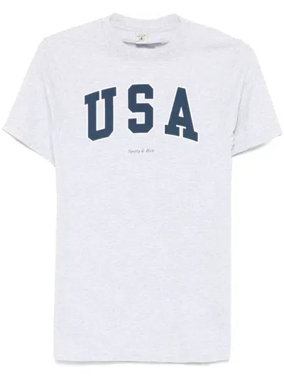 Sporty And Rich Usa-print T-shirt In Heather Grey