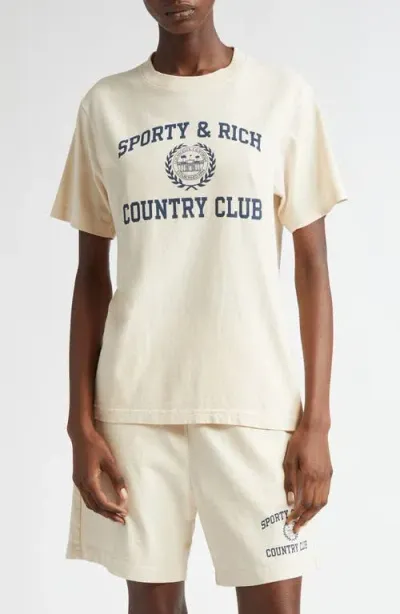 Sporty And Rich Sporty & Rich Varsity Crest Cotton Graphic T-shirt In Neutrals