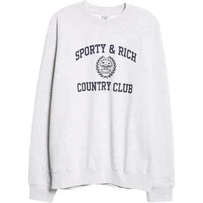 Sporty And Rich Sporty & Rich Varsity Crest Crewneck Cotton Blend Sweatshirt In Heather Gray