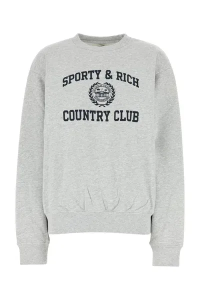 Sporty And Rich Varsity Crest Crewneck Sweatshirt In Heather Gray/na