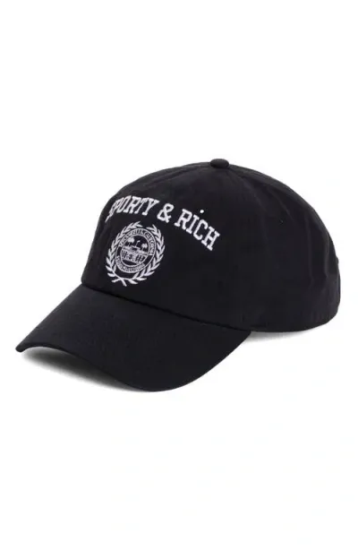 Sporty And Rich Sporty & Rich Varsity Crest Embroidered Baseball Cap In Faded Black