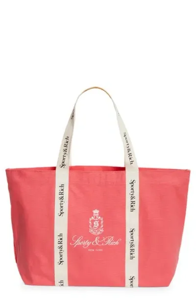 Sporty And Rich Sporty & Rich Vendome Club Embroidered Cotton Tote In Cotton Candy