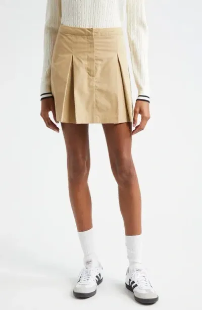 Sporty And Rich Sporty & Rich Vendome Pleated Cotton Miniskirt In Beige