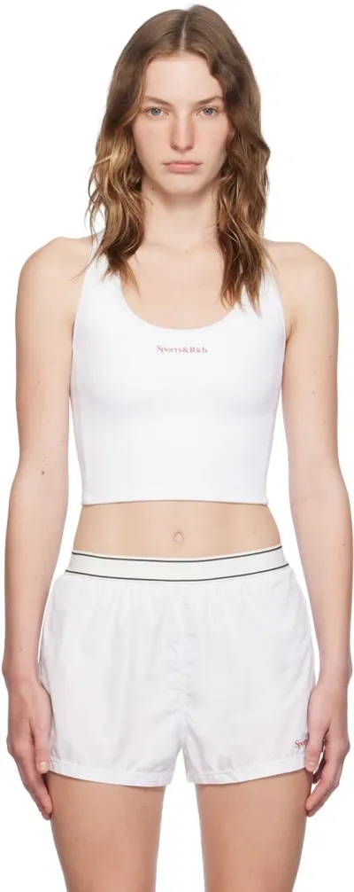 Sporty And Rich White Printed Serif Logo Tank Top