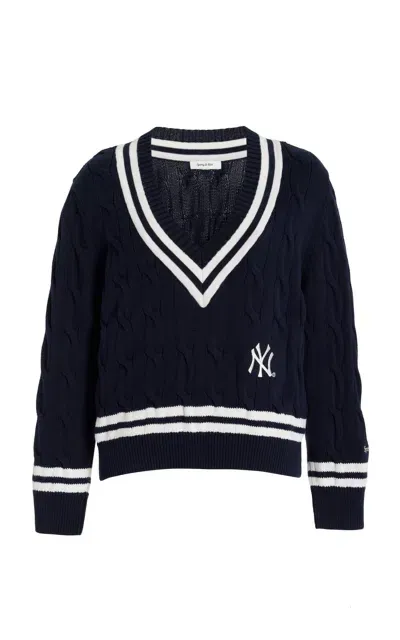 Sporty And Rich X Yankees Cable-knit Cotton Sweater In Navy