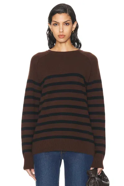 Sprwmn Classic Striped Cashmere Crewneck Top In Americano Striped