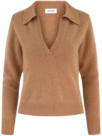 Sprwmn Polo-collar Jumper In Brown