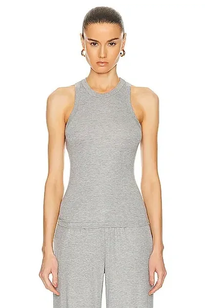 Sprwmn Rib Racer Front Tank Top In Heather Grey