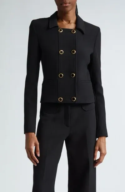 St John St. John Collection Double Breasted Stretch Crepe Crop Jacket In Black