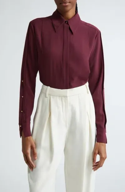 St John St. John Collection Fold Detail Stretch Crepe Button-up Shirt In Garnet