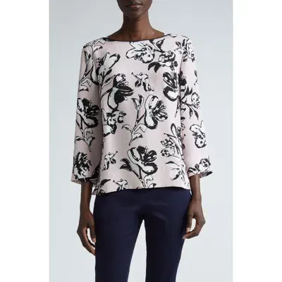 St John St. John Collection Magnolia Floral Bateau Neck Silk Top In Pale Pink Multi