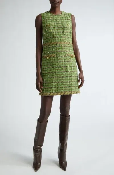 St John St. John Collection Metallic Eyelash Tweed Sleeveless Dress In Cypress/moss Multi