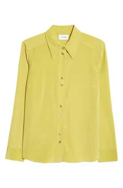 St John St. John Collection Silk Snap-up Shirt In Peridot