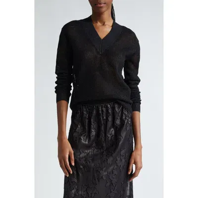 St John St. John Collection Sparkle Honeycomb Knit V-neck Sweater In Black