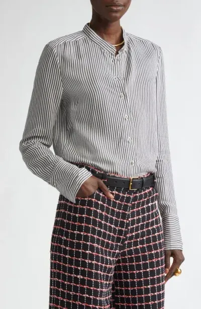 St John St. John Collection Stripe Button-up Shirt In Black/pearl Multi