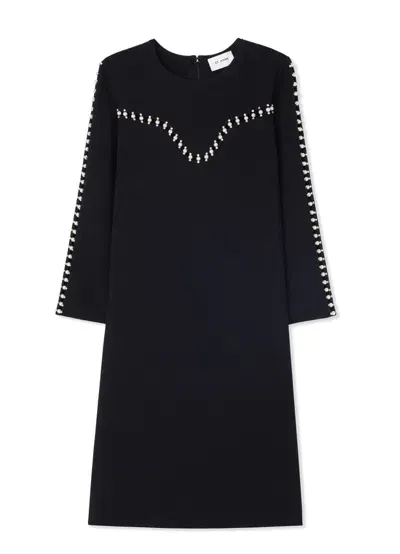 St John Embellished Yoke Detail Dress In Black