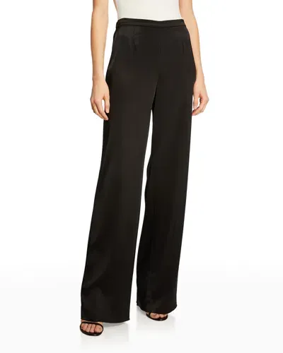 St John Kate Satin Wide-leg Pants In Midnight