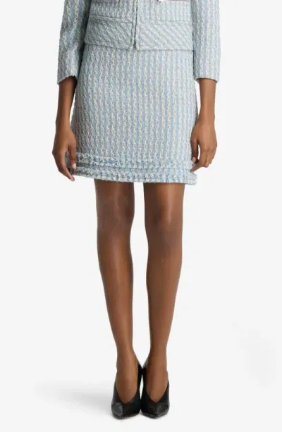 St John Textured Multi Tweed Skirt In Powder Blue/white Multi