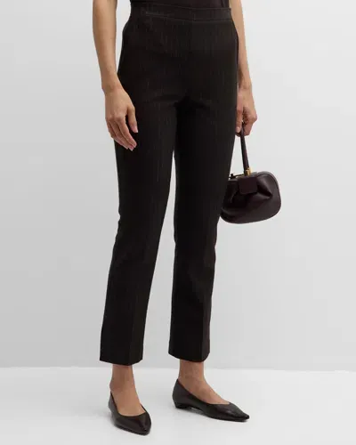 St John Pinstripe Jersey Straight-leg Slit Ankle Pants In Brown