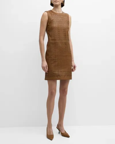 St John Lasercut Lightweight Nappa Leather Sleeveless Mini Dress In Saddle