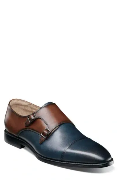 Stacy Adams Raythorne Double Monk Strap Shoe In Navy/brown