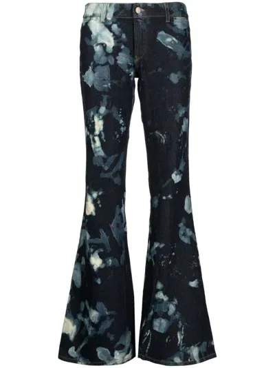 Stain Shade Tie-dye Flared Trousers In Blue