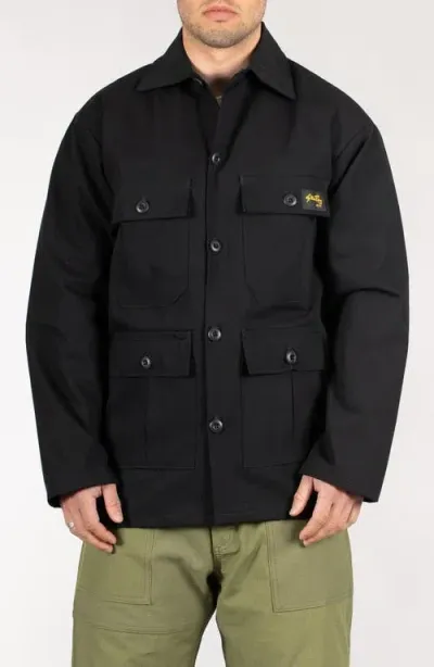 Stan Ray Button-up Cotton Ripstop Work Jacket In Black Rip Stop