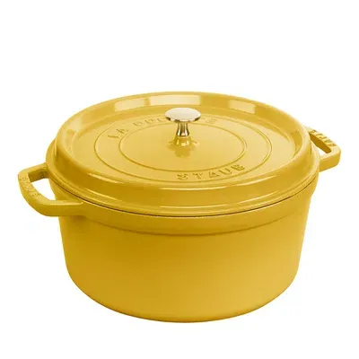 Staub 7 Qt. Round Enameled Cast Iron Dutch Oven In Yellow