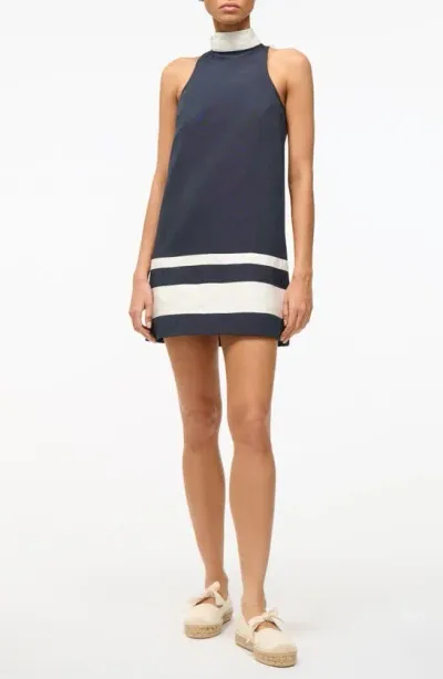 Staud Ahoy Contrast Stripe Sleeveless Cotton Blend Minidress In Navy Ivory