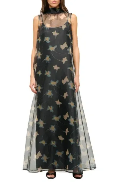 Staud Albee Floral Sheer Overlay Maxi Dress In Botanical Shadows