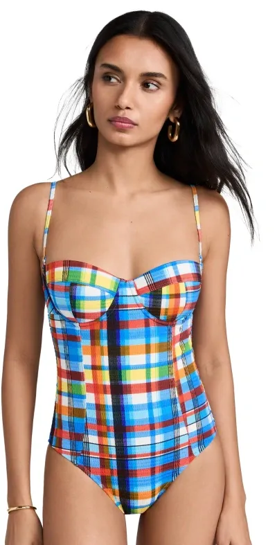 Staud Amari One Piece Madras Plaid