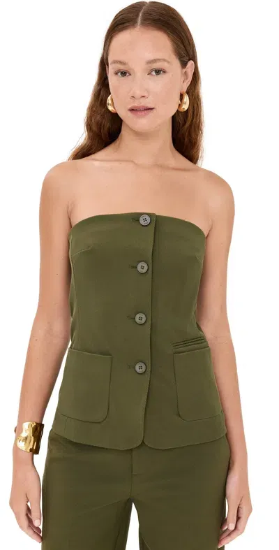 Staud Brigade Strapless Twill Bustier Top In Sergeant Green