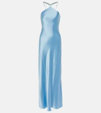 Staud Cadence Beaded Satin Gown In Azure