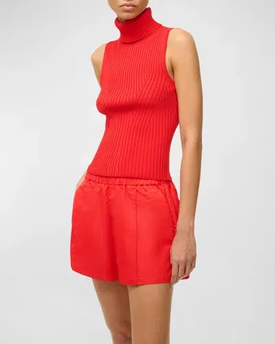 Staud Callum Sleeveless Turtleneck Knit Top In Red Rose Rdr