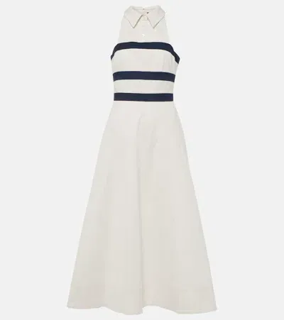 Staud Captain Striped Cotton Chino Midi Dress In White