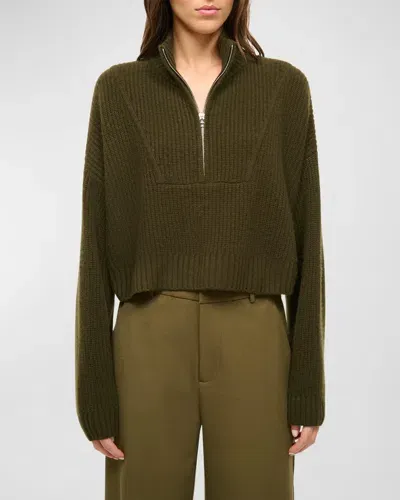 Staud Cashmere Cropped Hampton Sweater In Olive