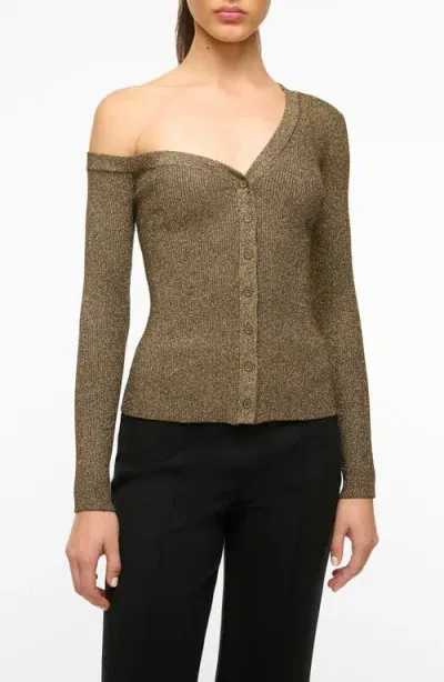 Staud Craftsman Metallic One-shoulder Sweater In Metallic Gold