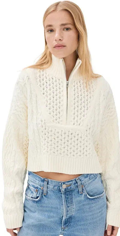 Staud Cropped Hampton Sweater Buttercream In Beige