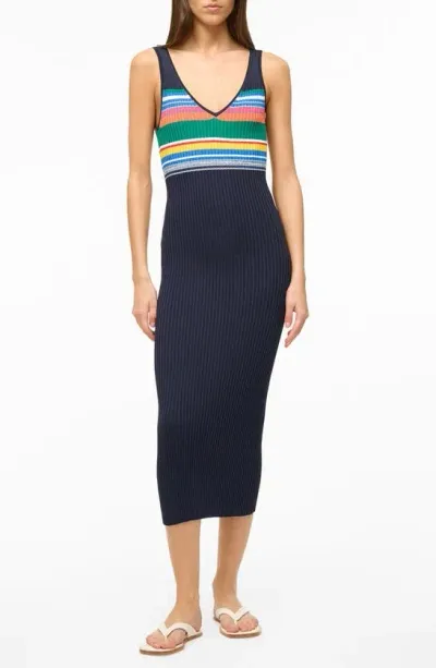 Staud Dana Stripe Midi Sweater Dress In Multi