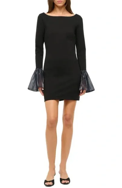 Staud Hawthorne Organza-trimmed Minidress In Black/navy