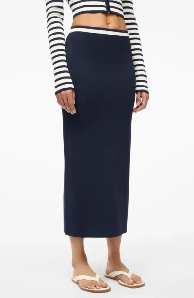 Staud Karina Sweater Pencil Skirt In Navy White