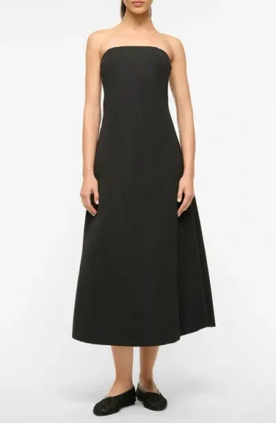 Staud Kennedy Strapless Cotton Blend Cocktail Dress In Blk Black