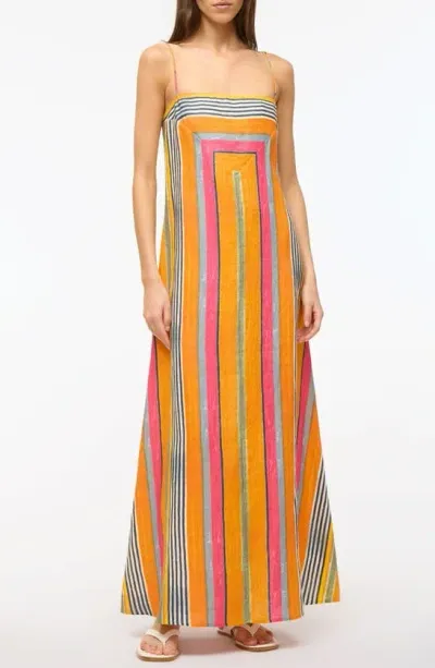 Staud Laura Stripe Linen Sundress In Marine Bayadere Stripe