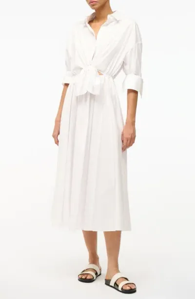 Staud Lisa Stretch Cotton Shirtdress In White