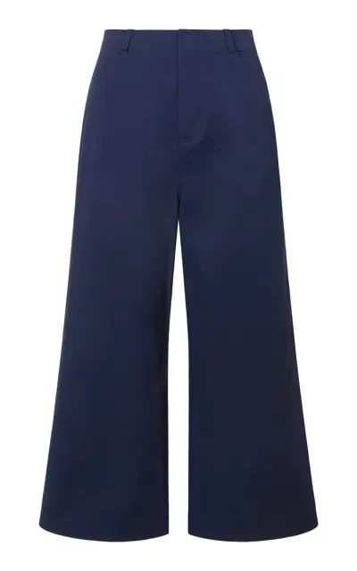 Staud Luca Cropped Stretch-cotton Flare Pants In Navy