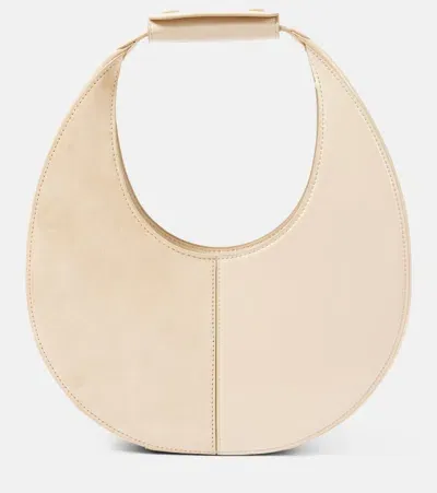 Staud Moon Split Leather And Suede Tote Bag In Beige