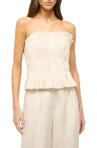 Staud Parma Pleated Strapless Linen Top In Natural